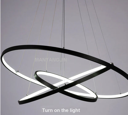 Black/White/Golden Modern pendant lights for living room dining room 4/3/2/1 Circle Rings acrylic aluminum body LED pendant Lamp