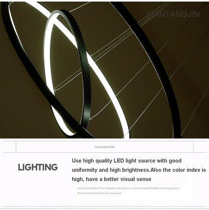 Black/White/Golden Modern pendant lights for living room dining room 4/3/2/1 Circle Rings acrylic aluminum body LED pendant Lamp