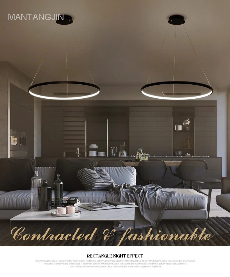 Black/White/Golden Modern pendant lights for living room dining room 4/3/2/1 Circle Rings acrylic aluminum body LED pendant Lamp