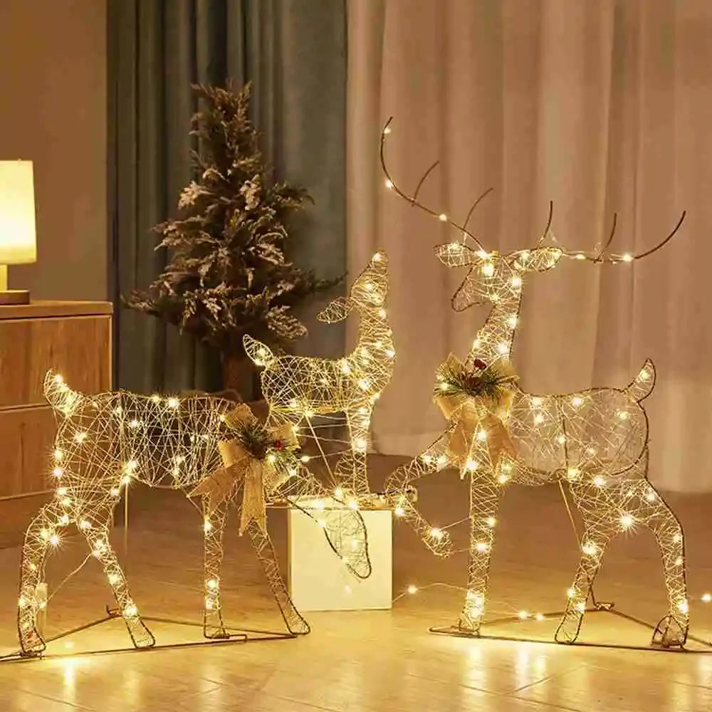 Christmas Iron Art Elk Deer with Lights Merry Cristmas Decoration for Home Glowing Reindeer Outdoor Yard Ornament 2024 New Year