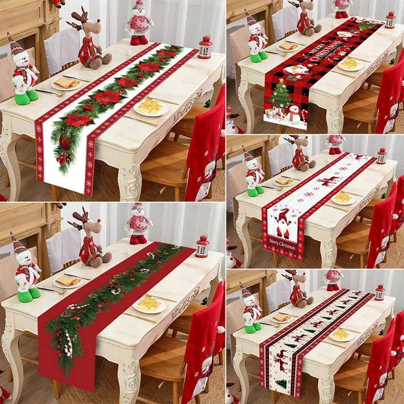 Christmas Table Runner Cloth Merry Christmas Table Decor for Home 2024 Tablecloth Xmas Ornament Navidad Natal New Year Gift 2025