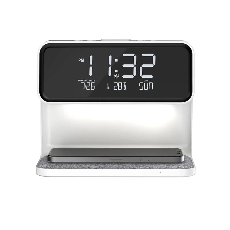 New Trend Bedroom Table Desk Led Lamp Night Light Digital Alarm Clock QI Universal Wireless Charger for iPhone Samsung