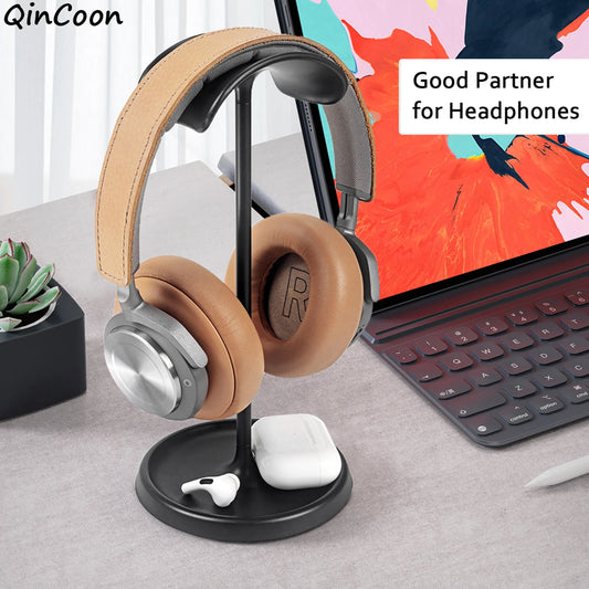 Curved Headphone Stand Sturdy Non-Slip Heavy Base Gaming Headset Holder Hanger with Storage Tray for Table Desk Display