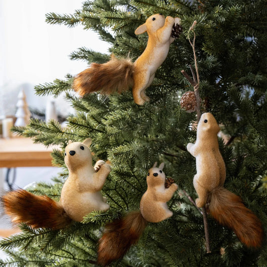 Christmas Squirrel Ornament Ball Christmas Tree Pendant Party Decoration Cute Hairy Ornament Christmas Tree 3D Hanging Decor