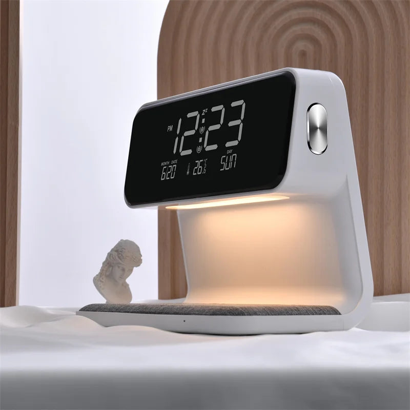 New Trend Bedroom Table Desk Led Lamp Night Light Digital Alarm Clock QI Universal Wireless Charger for iPhone Samsung