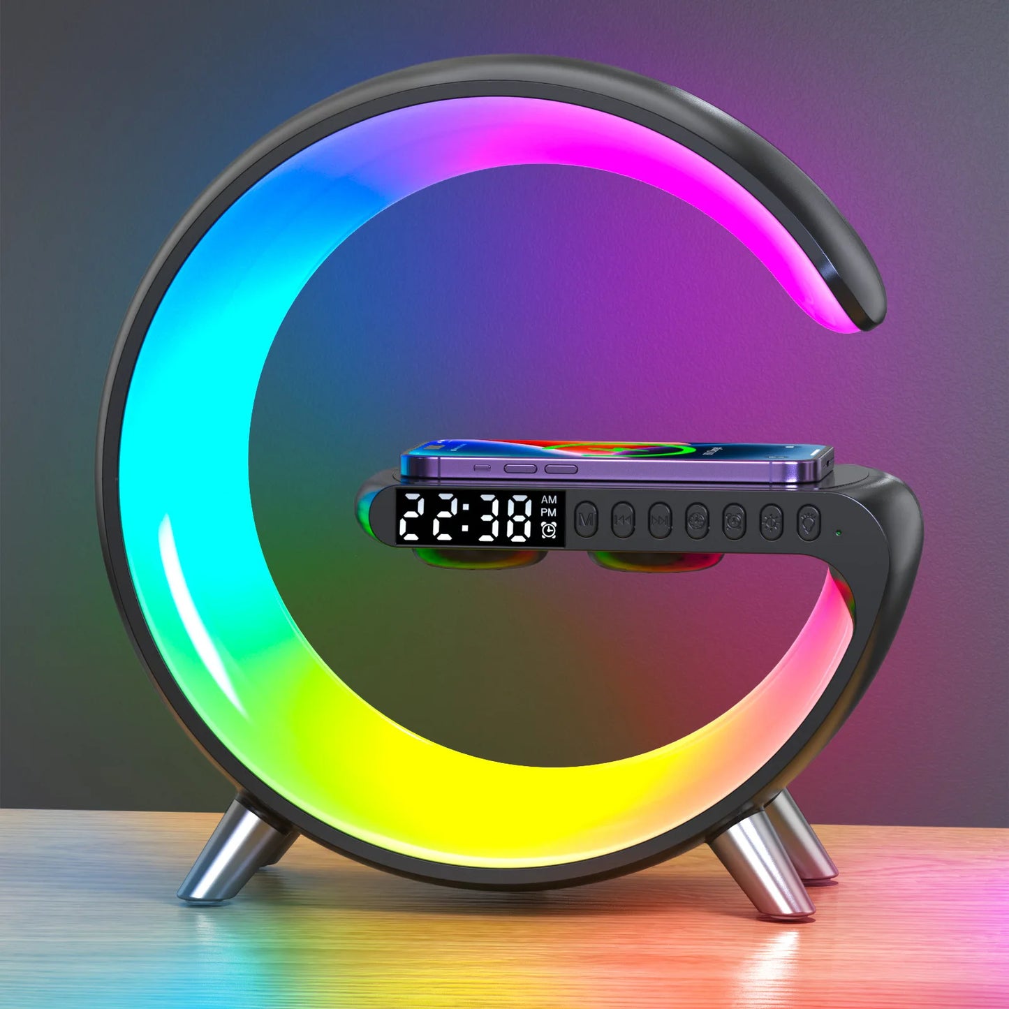 Multifunctional Night Light Clock Intelligent Audio 3 In 1 Alarm Clock Desk Lamp Wireless Charging Seven Color Bluetooth Speaker