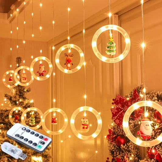 Christmas Lights String Star Santa Claus Curtain Light USB Plug Holiday Party Garland Lamp For Home Bedroom Window Decoration