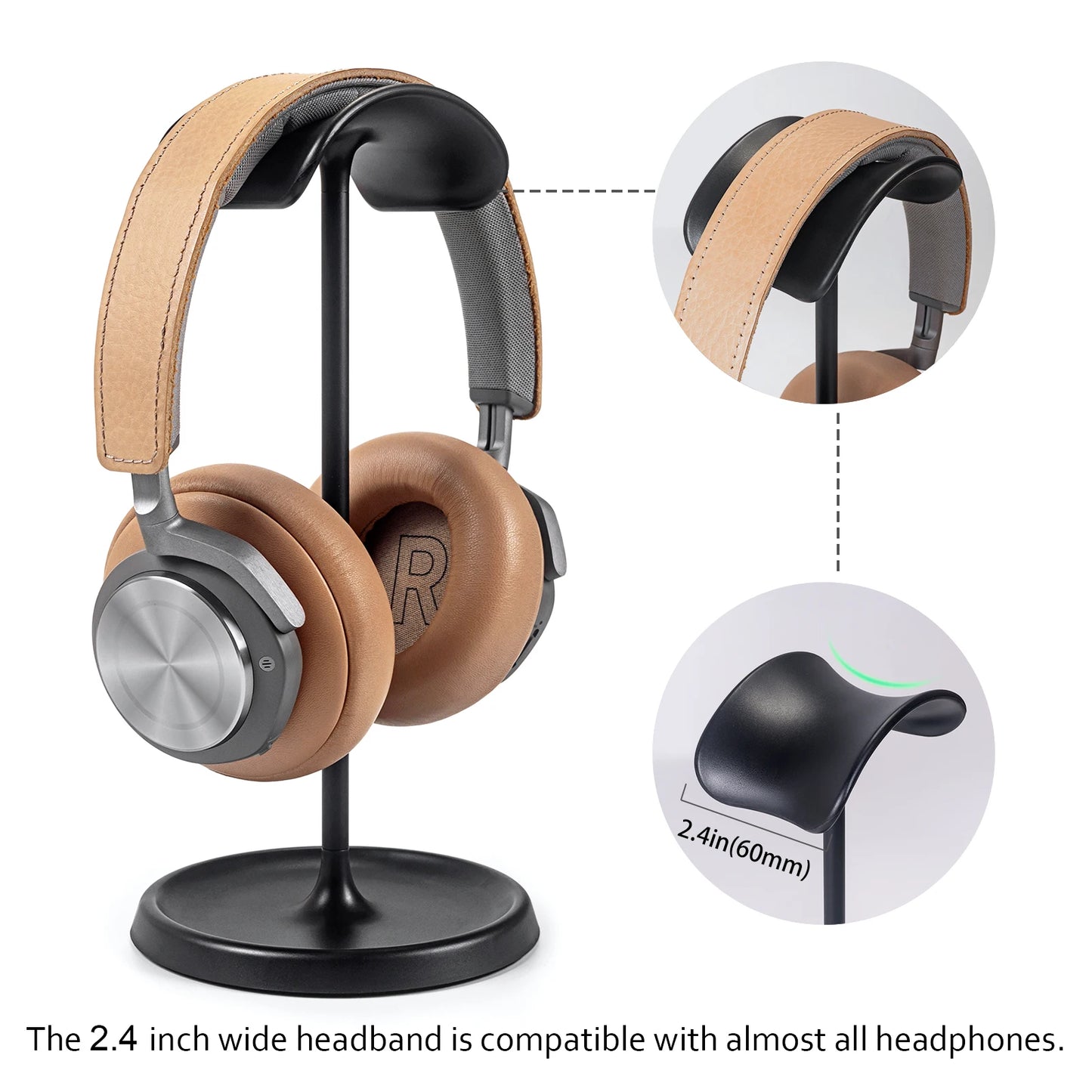 Curved Headphone Stand Sturdy Non-Slip Heavy Base Gaming Headset Holder Hanger with Storage Tray for Table Desk Display