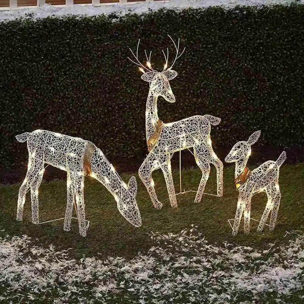 Christmas Iron Art Elk Deer with Lights Merry Cristmas Decoration for Home Glowing Reindeer Outdoor Yard Ornament 2024 New Year