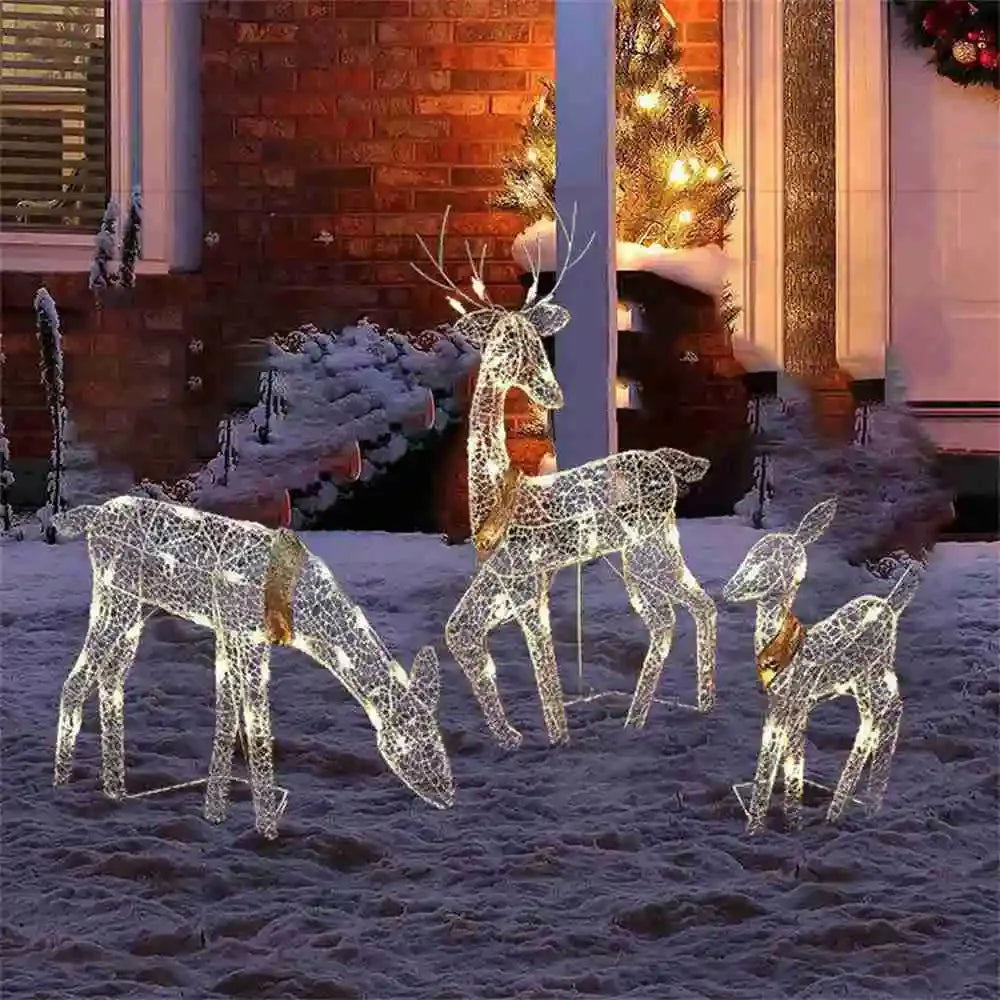 Christmas Iron Art Elk Deer with Lights Merry Cristmas Decoration for Home Glowing Reindeer Outdoor Yard Ornament 2024 New Year