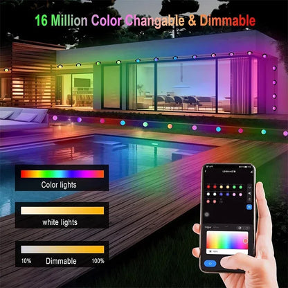 Permanent Outdoor Lights RGBIC Smart Eaves LED Light Bluetooth DIY Waterproof Music Sync Timer Strings for Party Holiday Decor