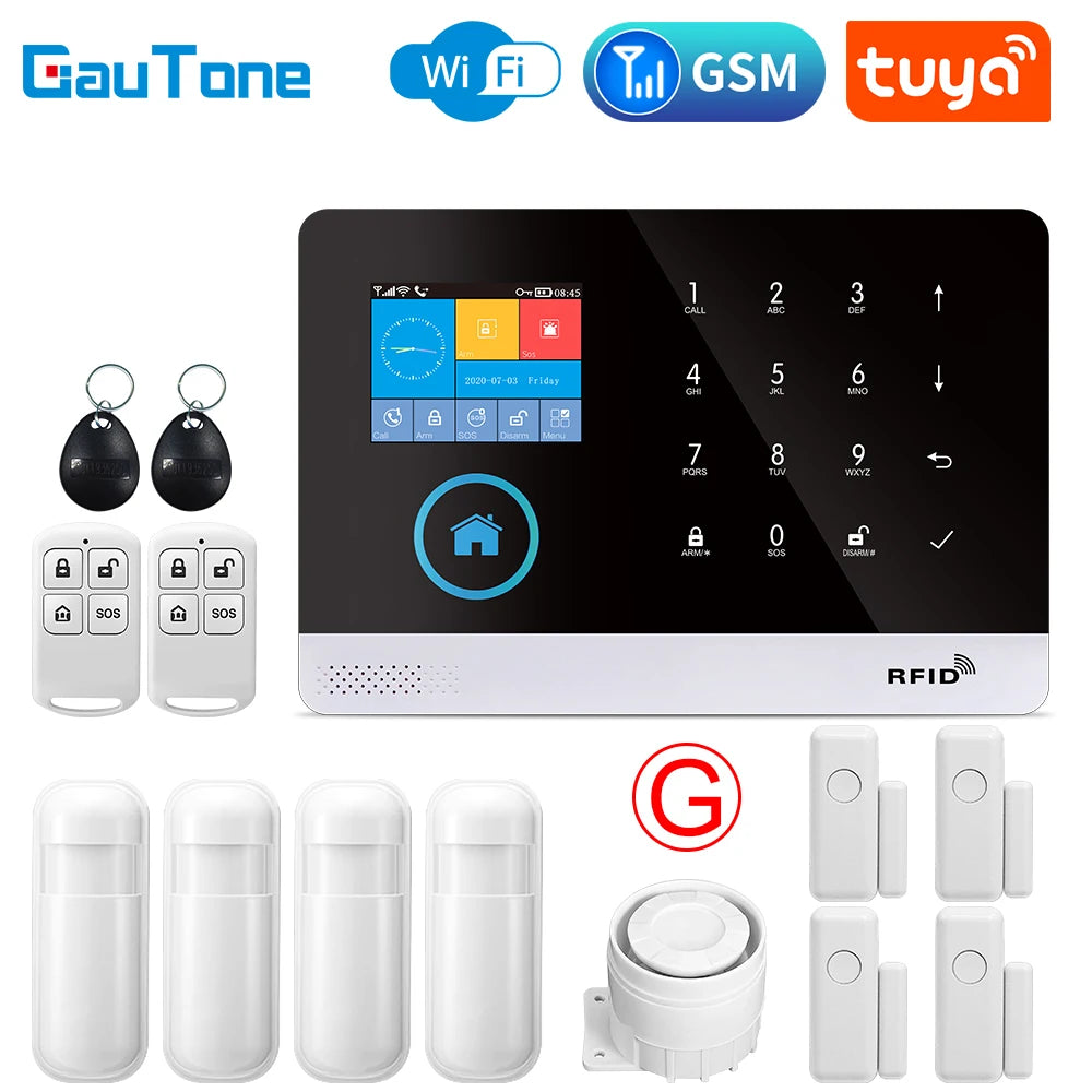 GauTone PG103 Alarm System for Home Burglar Security 433MHz WiFi GSM Alarm Wireless Tuya Smart House App Control