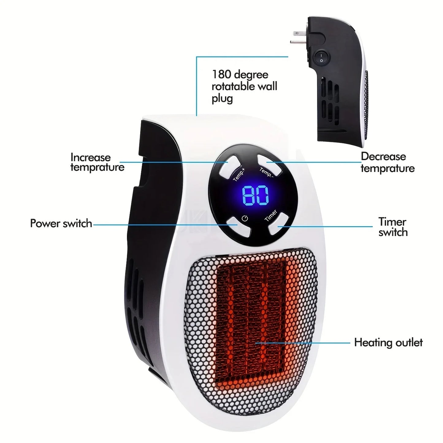 heating radiator wall heater 500W Portable Electric Heater Us Plug in Wall Room Heater Home Appliance Heating Remote Warmer