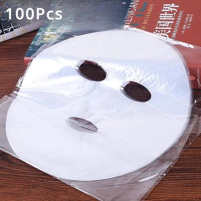 100Pcs Face Plastic Film Full Face Cleaner Mask Neck Stickers Paper Disposable Transparent PE Masks Wrap Facial Beauty Skin Care