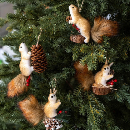 Christmas Squirrel Ornament Ball Christmas Tree Pendant Party Decoration Cute Hairy Ornament Christmas Tree 3D Hanging Decor