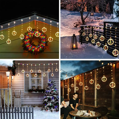 Christmas Lights String Star Santa Claus Curtain Light USB Plug Holiday Party Garland Lamp For Home Bedroom Window Decoration