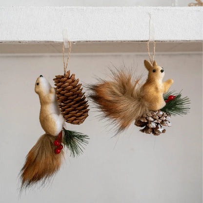 Christmas Squirrel Ornament Ball Christmas Tree Pendant Party Decoration Cute Hairy Ornament Christmas Tree 3D Hanging Decor