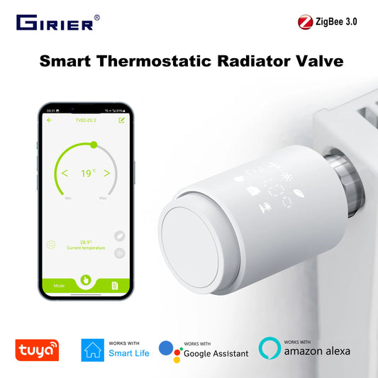 GIRIER Tuya ZigBee Thermostatic Radiator Valve Smart Home Thermostat Radiator TRV Programmable Temperature Controller Work Alexa